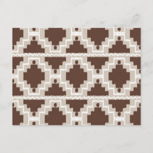 Ikat Aztec Mönster - Chocolate Brown och Taupe Vykort