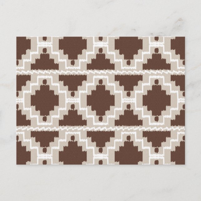 Ikat Aztec Mönster - Chocolate Brown och Taupe Vykort (Framsida)