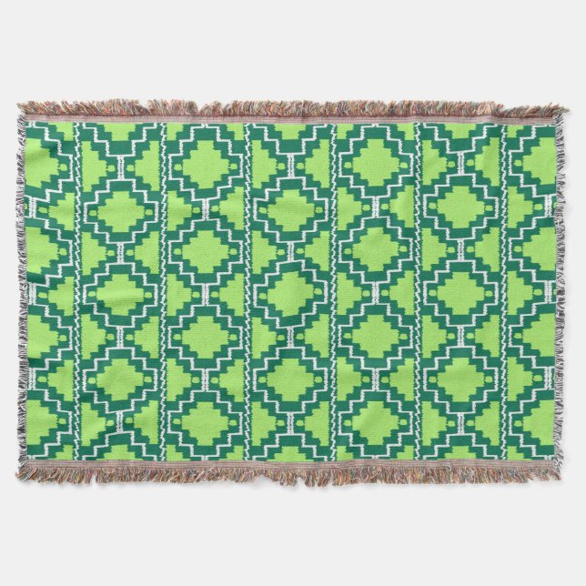 Ikat Aztec Mönster - Forest and Lime Green Filt (Framsidan)