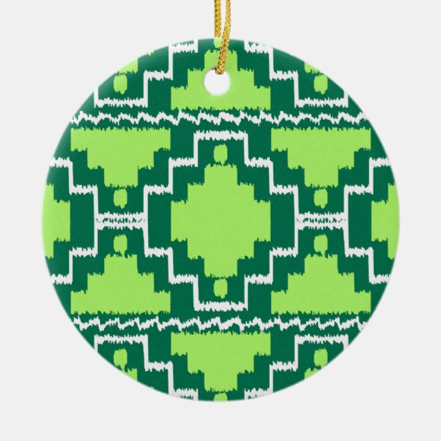 Ikat Aztec Mönster - Forest and Lime Green Julgransprydnad Keramik (Framsidan)