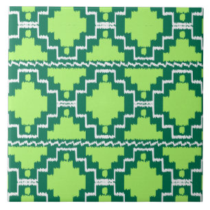 Ikat Aztec Mönster - Forest and Lime Green Kakelplatta