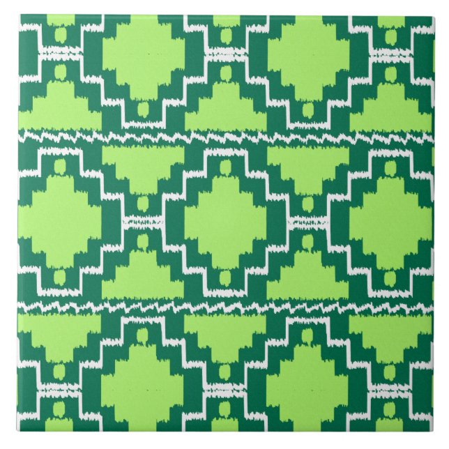 Ikat Aztec Mönster - Forest and Lime Green Kakelplatta (Framsidan)