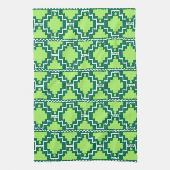 Ikat Aztec Mönster - Forest and Lime Green Kökshandduk (Vertikal)