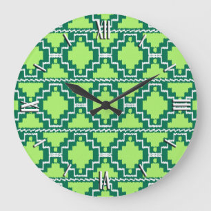 Ikat Aztec Mönster - Forest and Lime Green Stor Klocka