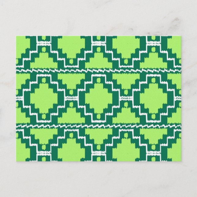 Ikat Aztec Mönster - Forest and Lime Green Vykort (Framsida)
