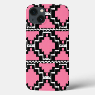 Ikat Aztec Mönster - Fuchsia Rosa, Black and White