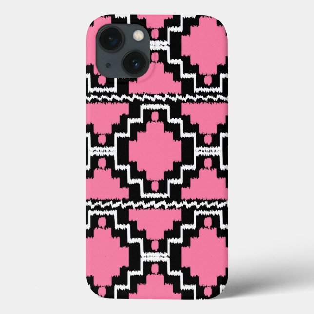 Ikat Aztec Mönster - Fuchsia Rosa, Black and White (Baksida)