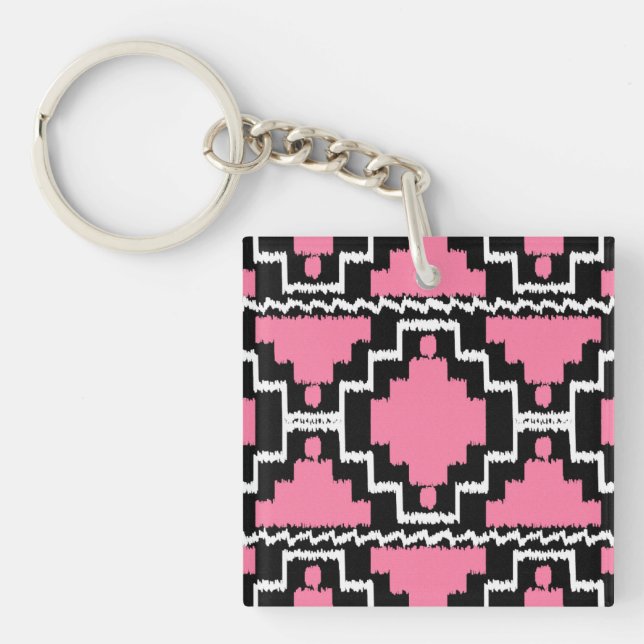 Ikat Aztec Mönster - Fuchsia Rosa, Black and White (Framsidan)