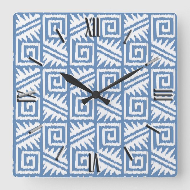 Ikat Aztec Mönster - Himlar Blue and White Fyrkantig Klocka (Framsida)