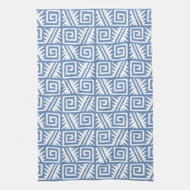 Ikat Aztec Mönster - Himlar Blue and White Kökshandduk (Vertikal)