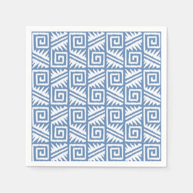 Ikat Aztec Mönster - Himlar Blue and White Pappersservett (Framsidan)
