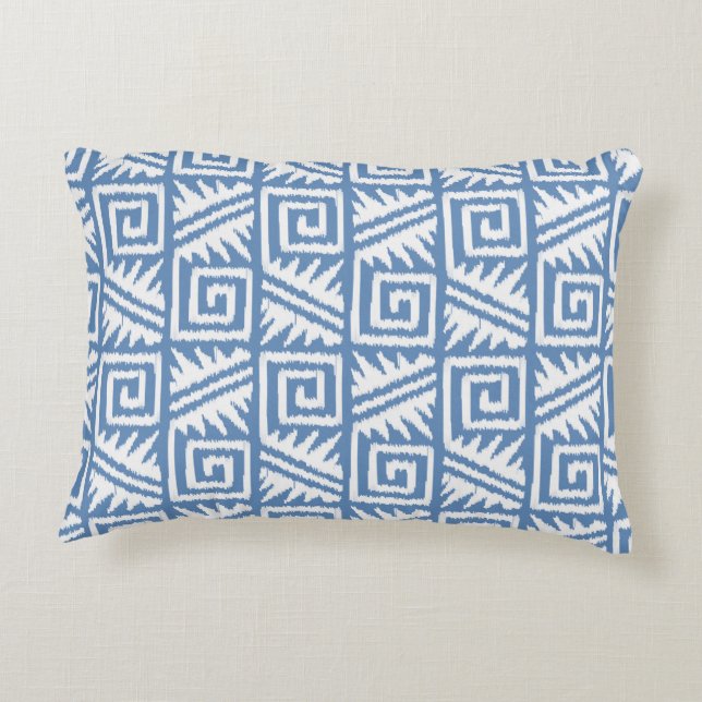 Ikat Aztec Mönster - Himlar Blue and White Prydnadskudde (Baksidan)