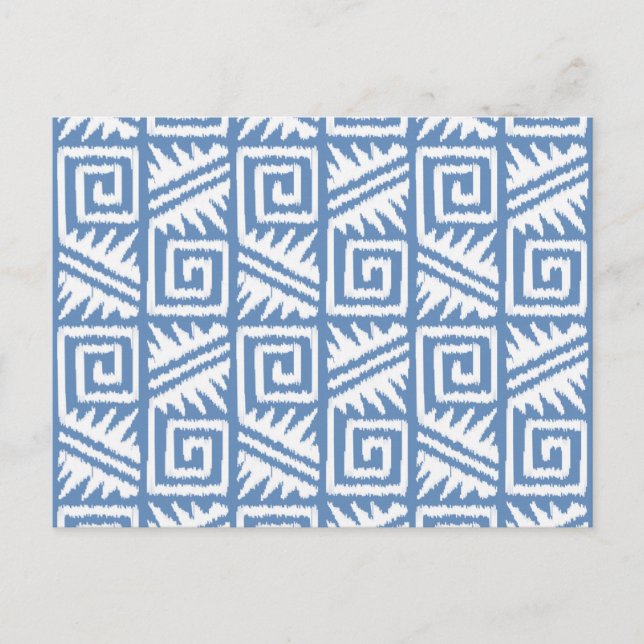 Ikat Aztec Mönster - Himlar Blue and White Vykort (Framsida)