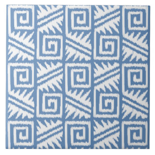 Ikat Aztec mönster - himmelblått och vit Kakelplatta