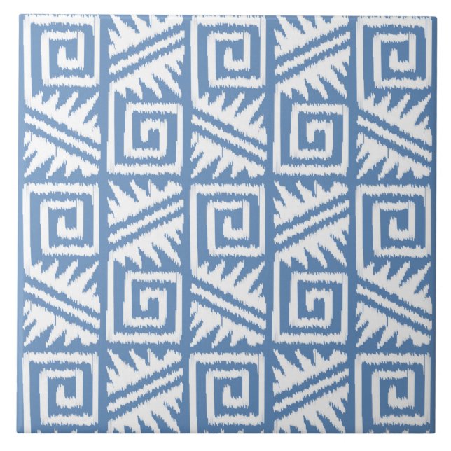 Ikat Aztec mönster - himmelblått och vit Kakelplatta (Framsidan)