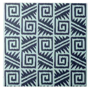 Ikat Aztec Mönster - Indigo och Light Blue Kakelplatta
