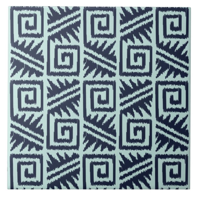 Ikat Aztec Mönster - Indigo och Light Blue Kakelplatta (Framsidan)