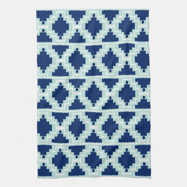 Ikat Aztec Mönster - Indigo och light blue Kökshandduk (Vertikal)