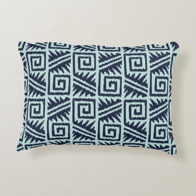 Ikat Aztec Mönster - Indigo och Light Blue Prydnadskudde (Baksidan)
