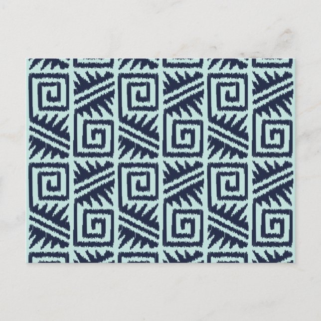 Ikat Aztec Mönster - Indigo och Light Blue Vykort (Framsida)