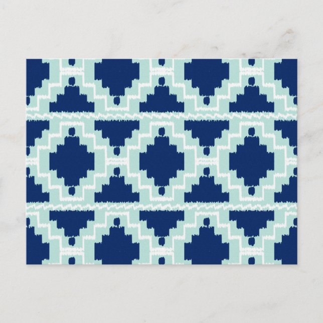 Ikat Aztec Mönster - Indigo och light blue Vykort (Framsida)