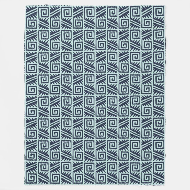Ikat Aztec-mönster - Indigo och Ljusblå Fleecefilt (Framsidan)