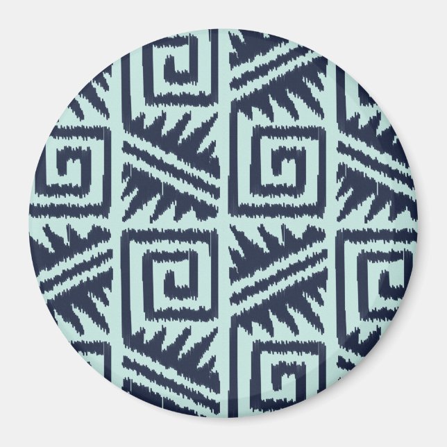 Ikat Aztec-mönster - Indigo och Ljusblå Magnet (Framsidan)