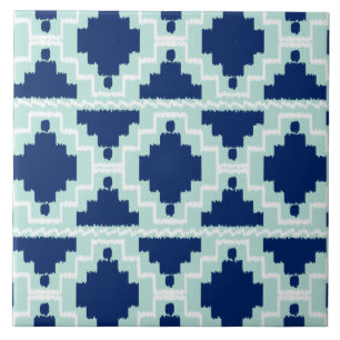 Ikat Aztec mönster - indigoblått och tänder - Kakelplatta