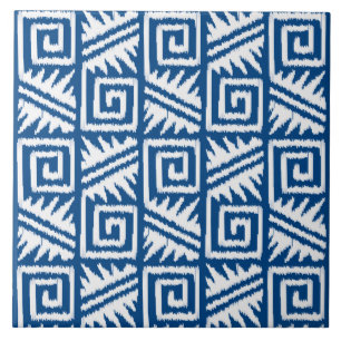 Ikat Aztec mönster - koboltblått och vit Kakelplatta