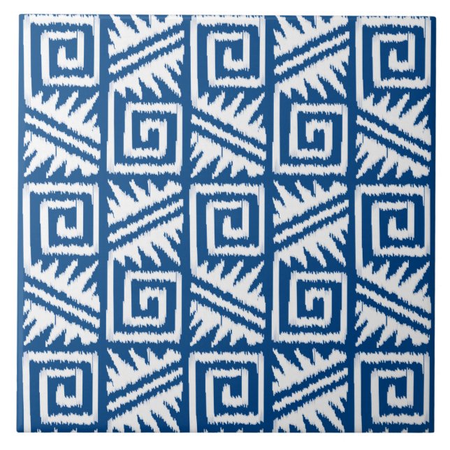 Ikat Aztec mönster - koboltblått och vit Kakelplatta (Framsidan)