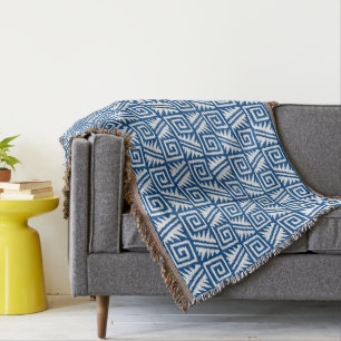 Ikat Aztec Mönster - Koboltblått och vitt Filt