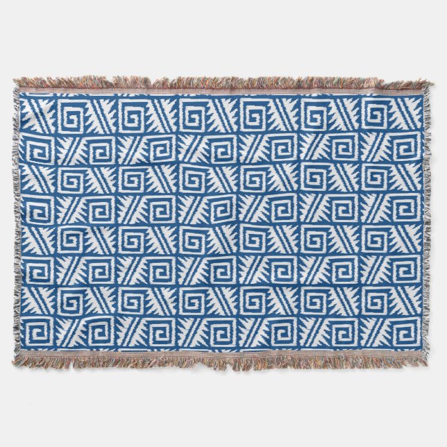 Ikat Aztec Mönster - Koboltblått och vitt Filt (Framsidan)