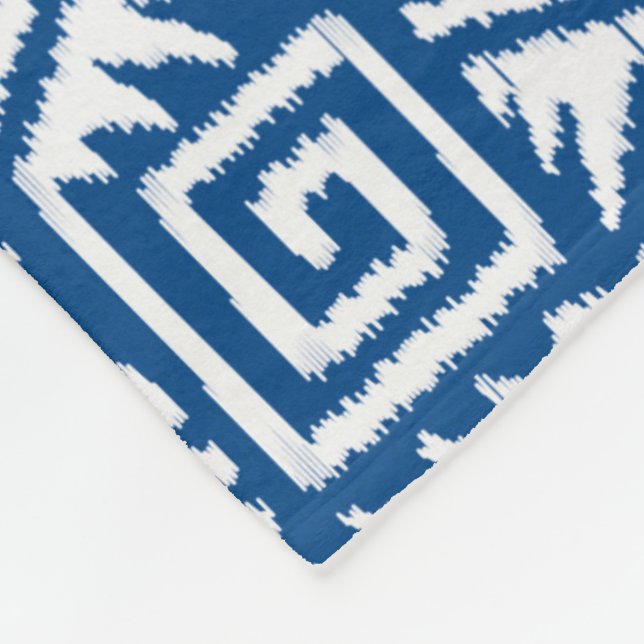 Ikat Aztec Mönster - Koboltblått och vitt Fleecefilt (Hörn)