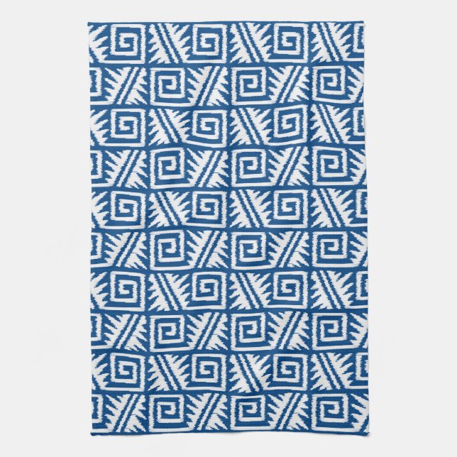 Ikat Aztec Mönster - Koboltblått och vitt Kökshandduk (Vertikal)