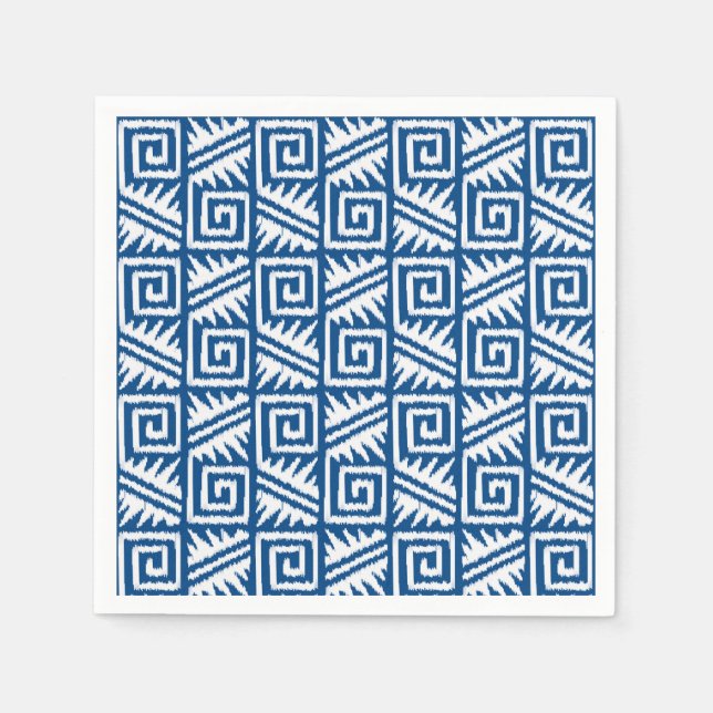 Ikat Aztec Mönster - Koboltblått och vitt Pappersservett (Framsidan)