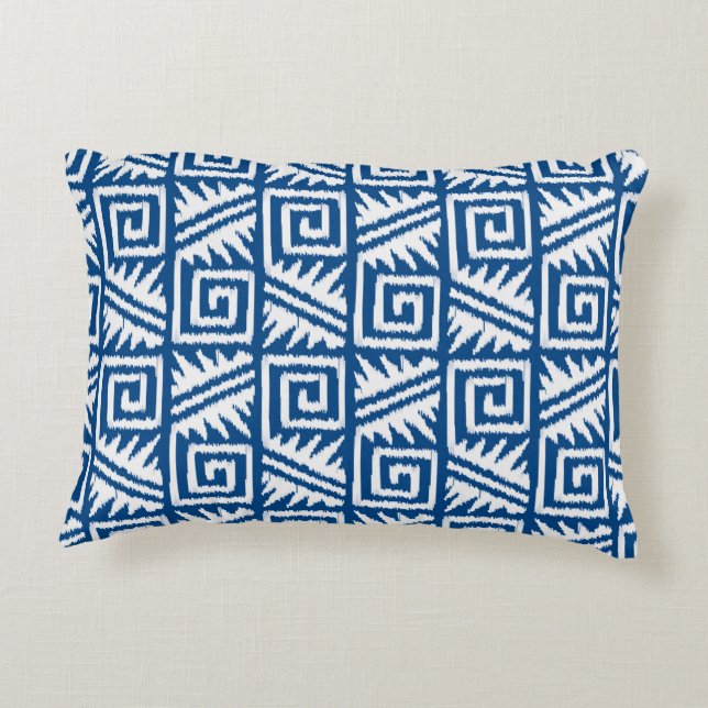 Ikat Aztec Mönster - Koboltblått och vitt Prydnadskudde (Baksidan)