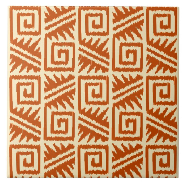 Ikat Aztec Mönster - Mandarin och Light Orange Kakelplatta (Framsidan)