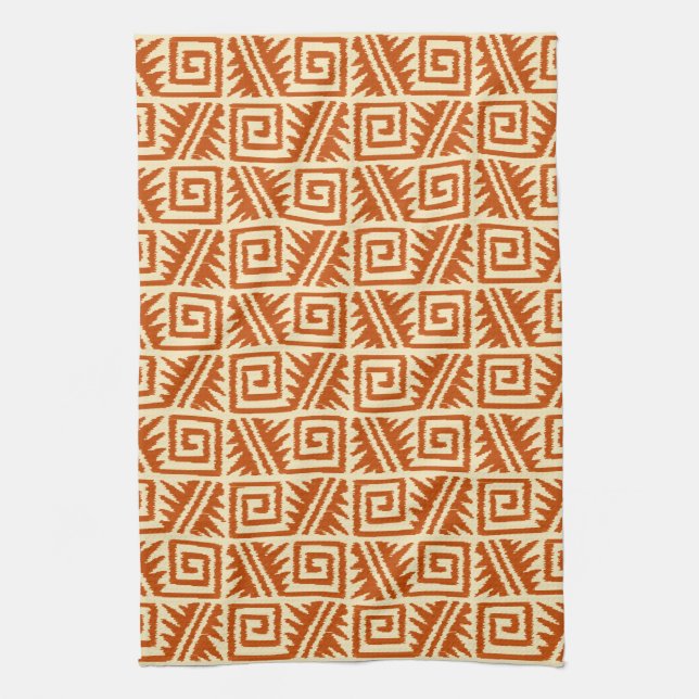 Ikat Aztec Mönster - Mandarin och Light Orange Kökshandduk (Vertikal)
