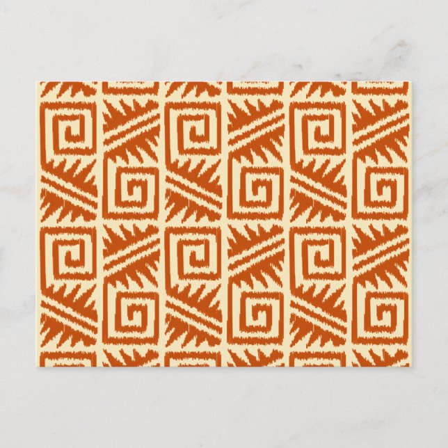 Ikat Aztec Mönster - Mandarin och Light Orange Vykort (Framsida)