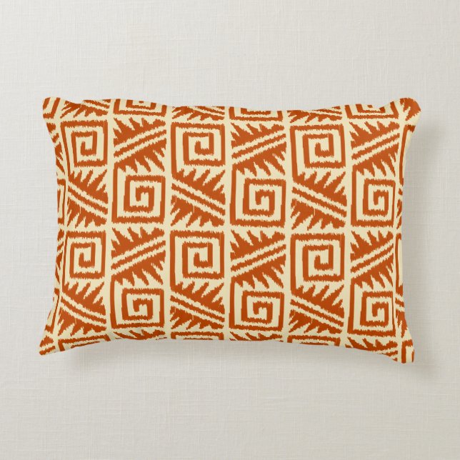 Ikat Aztec-mönster - Mandarin och Ljusorange Prydnadskudde (Baksidan)