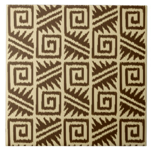 Ikat Aztec Mönster - Mörk Brown och Tan Kakelplatta