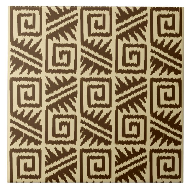Ikat Aztec Mönster - Mörk Brown och Tan Kakelplatta (Framsidan)