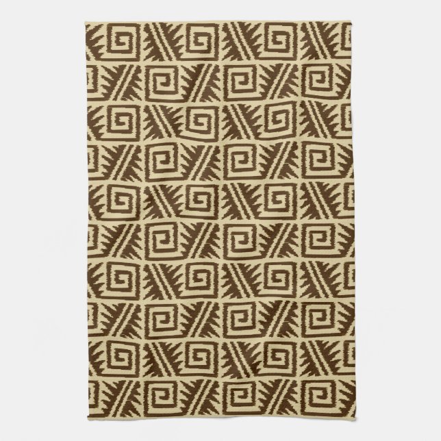 Ikat Aztec Mönster - Mörk Brown och Tan Kökshandduk (Vertikal)