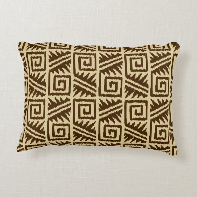 Ikat Aztec Mönster - Mörk Brown och Tan Prydnadskudde (Baksidan)