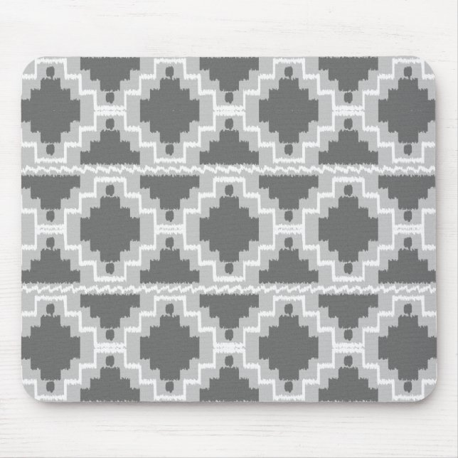 Ikat Aztec Mönster - Mörk och lätt Grått / Grått Musmatta (Framsidan)