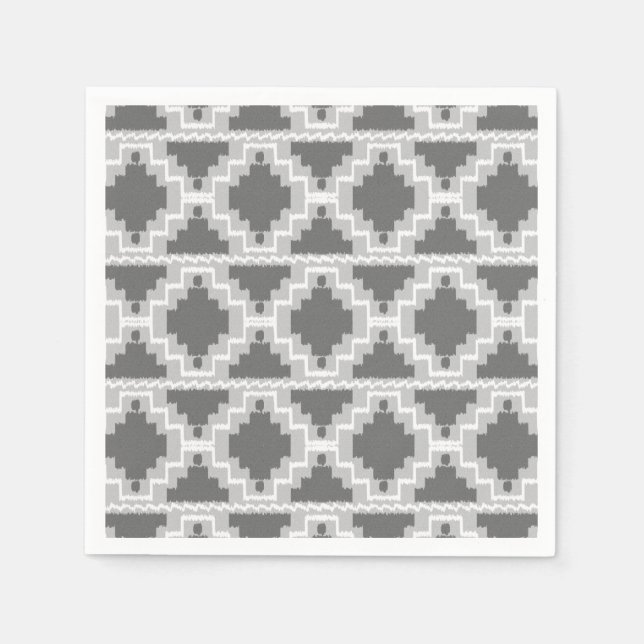 Ikat Aztec Mönster - Mörk och lätt Grått / Grått Pappersservett (Framsidan)