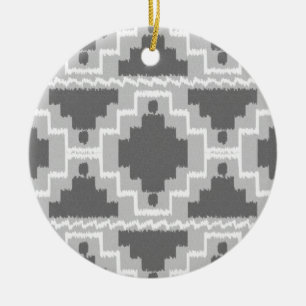 Ikat Aztec-mönster - Mörk och ljusgrå Julgransprydnad Keramik