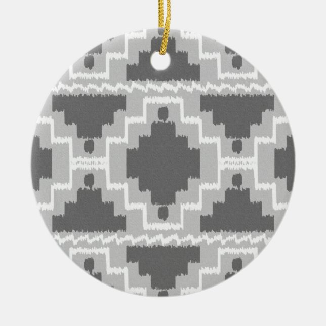 Ikat Aztec-mönster - Mörk och ljusgrå Julgransprydnad Keramik (Framsidan)
