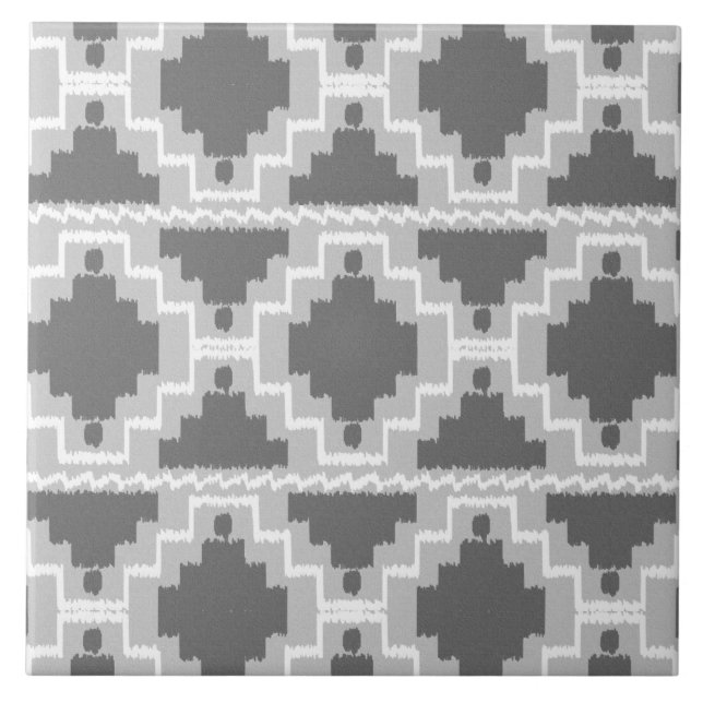 Ikat Aztec-mönster - Mörk och ljusgrå Kakelplatta (Framsidan)