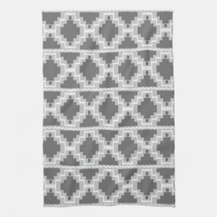 Ikat Aztec-mönster - Mörk och ljusgrå Kökshandduk